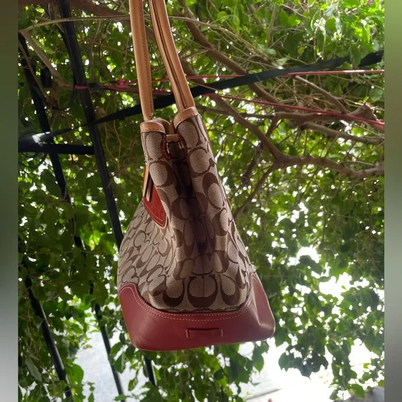 Coach, Y2K 2003 Hampton Leather, Suede, Canvas Satchel Bag, Red - Picture 12 of 17